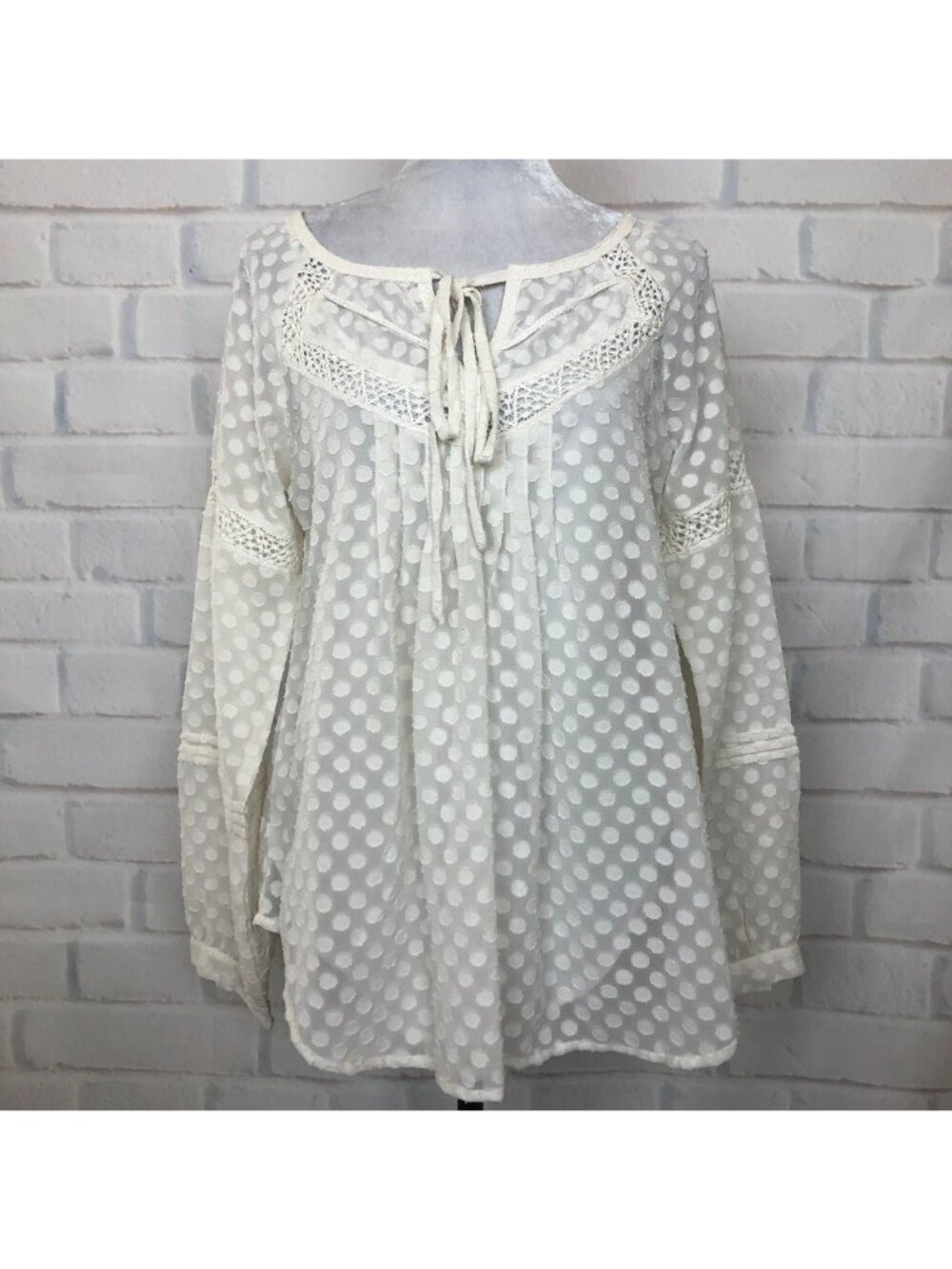 Sundance Off-white Polka Dot Peasant Bohemian Blouse Size XS